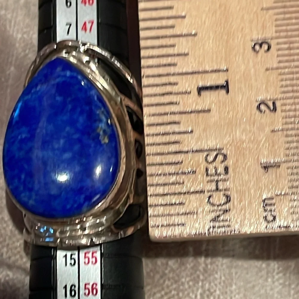 Enormous Lapis Lazuli Sterling Silver Cage Ring size 6 - Picture 7 of 9